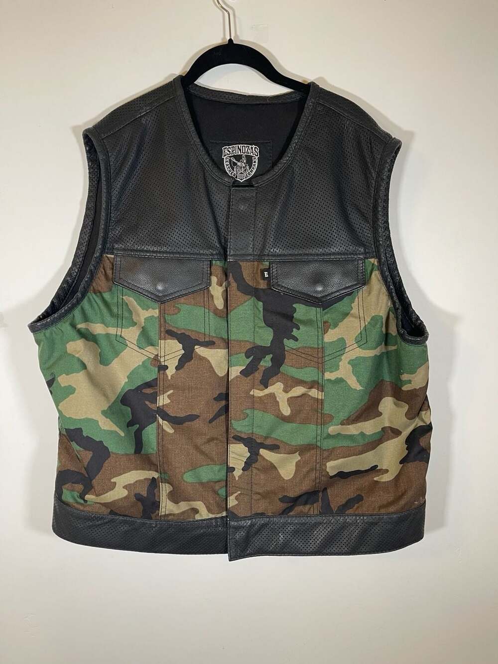 Espinoza's Leather Corduro Camo and Leather Motorcycle Vest 3X No Patches
